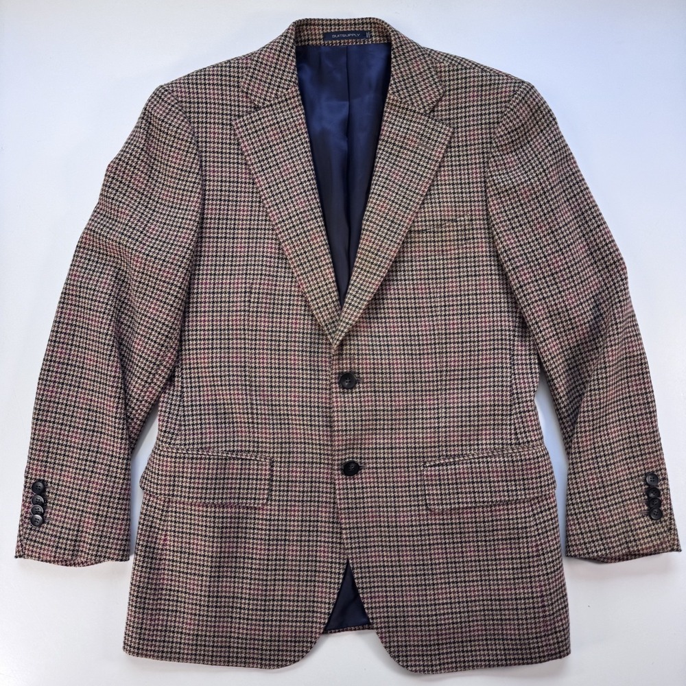 SUITSUPPLY Lazio Single Breasted Blazer Jacket Mens 38S Brown Houndstooth Wool